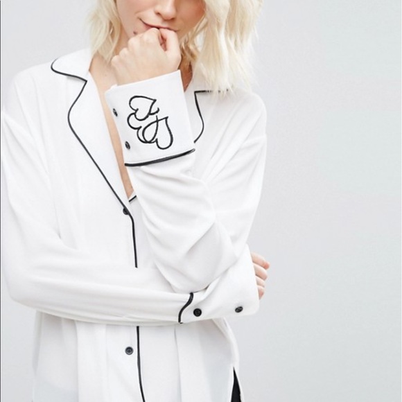 ASOS Tops - Piped pajama blouse with embroidered heat cuff